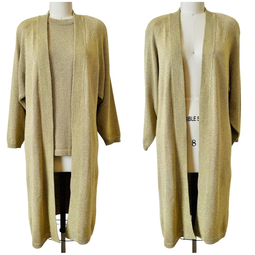 Vintage Gold Metallic Knit Open Jacket/Duster & Top Set